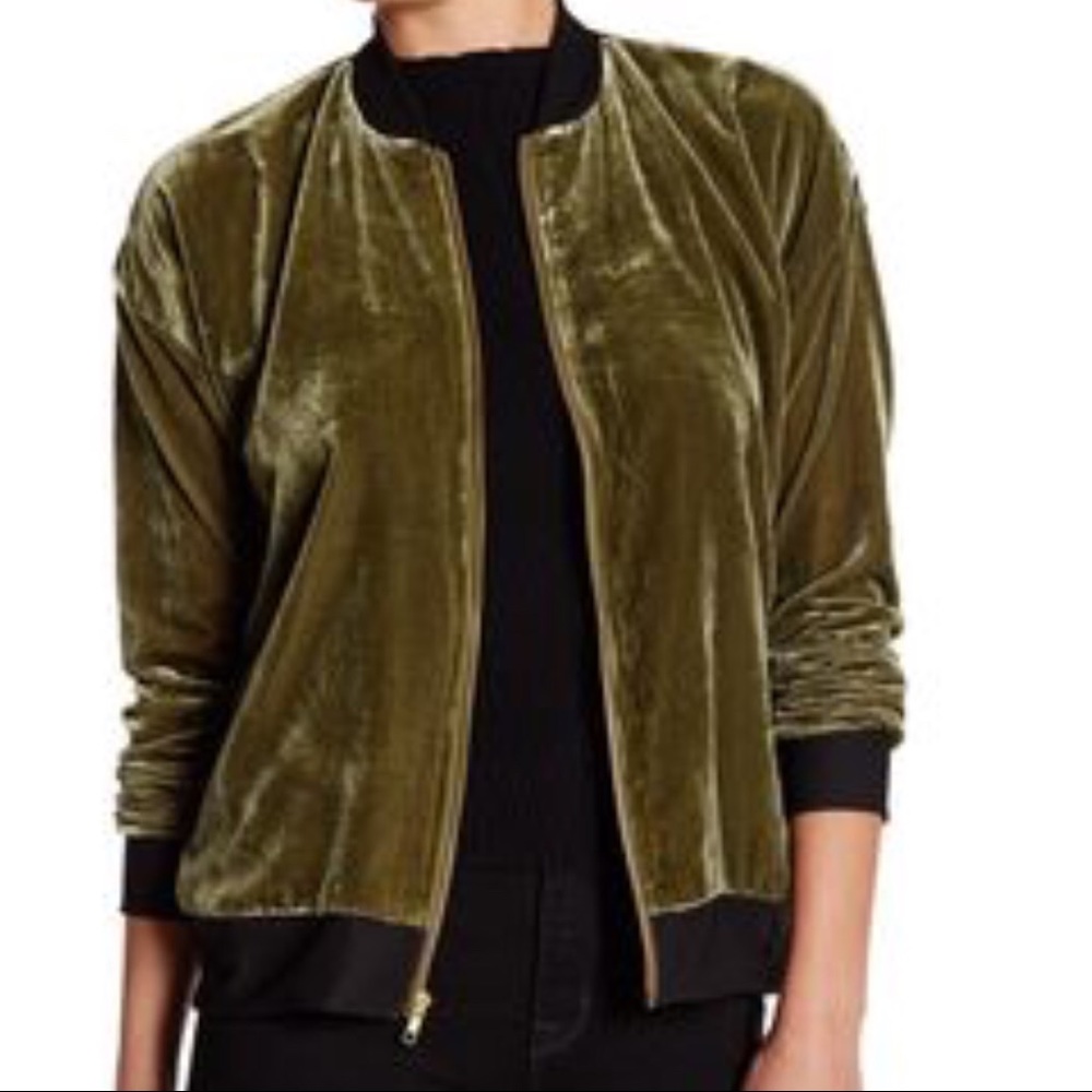 Socialite Olive Velvet Bomber Jacket
